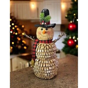 Vintage Snowman Rustic Inspired Figure Handmade Folk Art Christmas 18"
